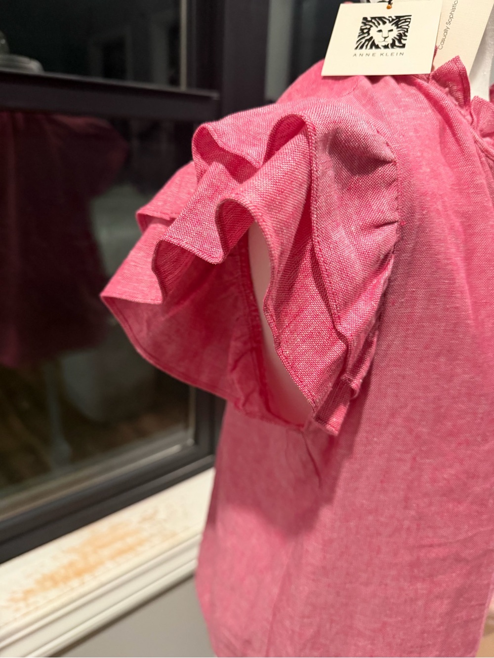 Anne Klein Raspberry Ruffle Sleeve V-Neck Blouse - Picture 3 of 6